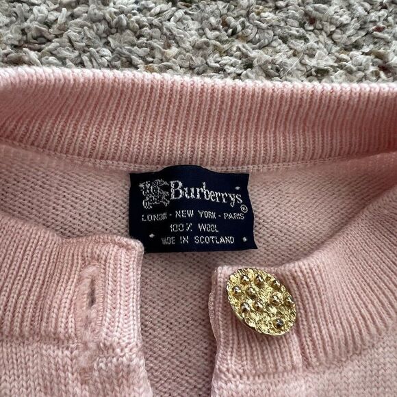 Vintage Burberrys Womens Cardigan Wool Sweater Pink Ballantyne Size 42 - Picture 4 of 10